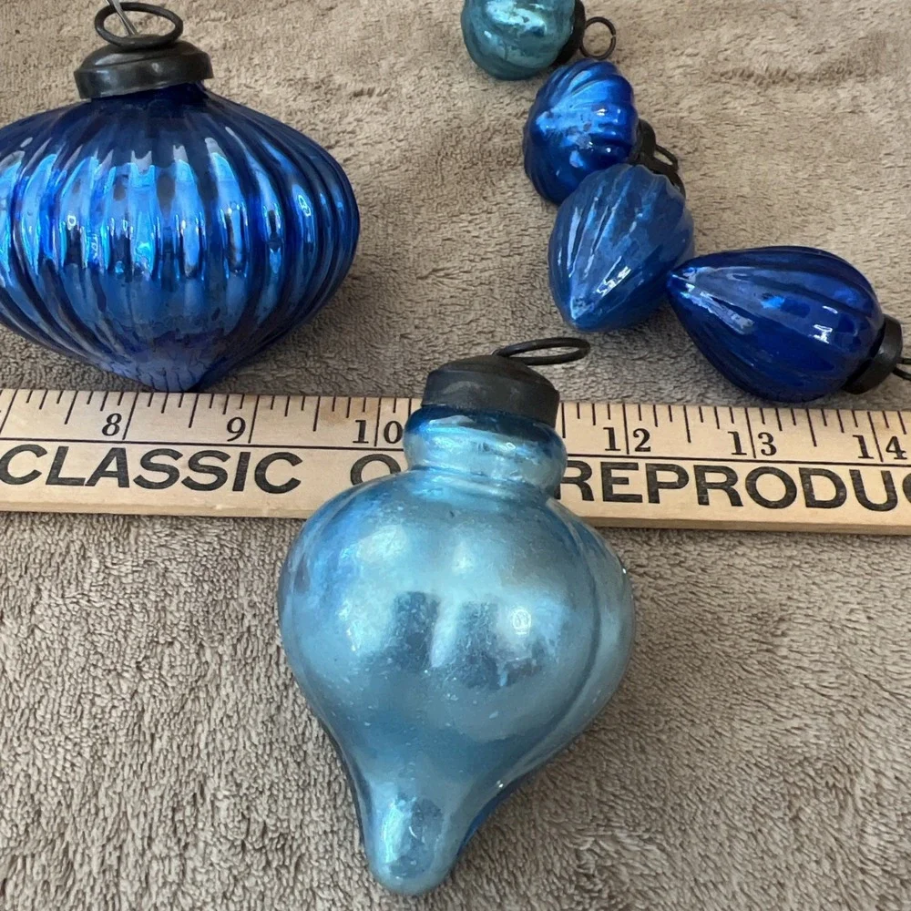 Vintage Ribbed German Kugel Style Mercury Glass Lot‎ of 7 Christmas Ornaments